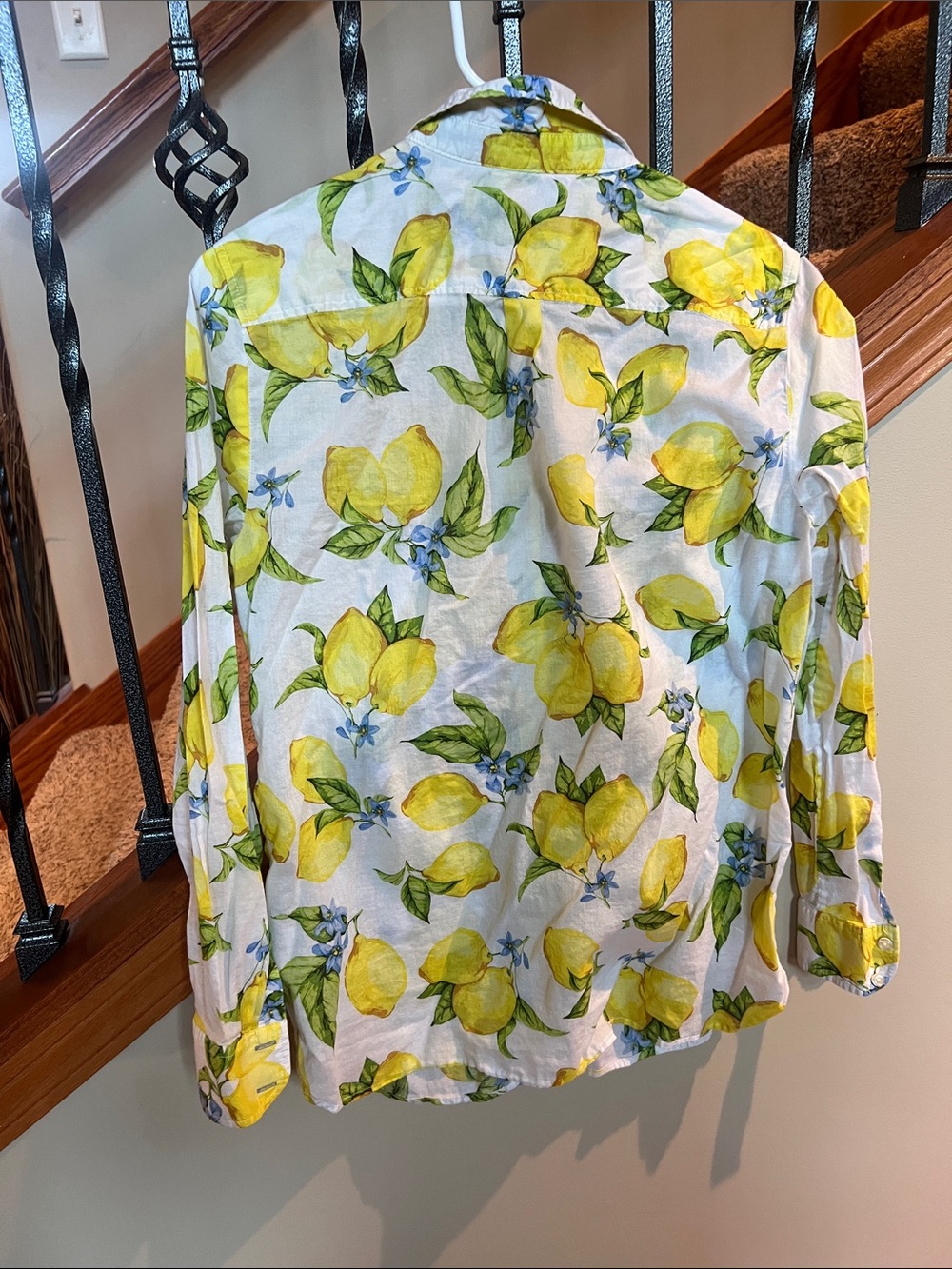 Talbots Women's Lemon Print Button-Front Blouse - White/Yellow/Green - Picture 10 of 11